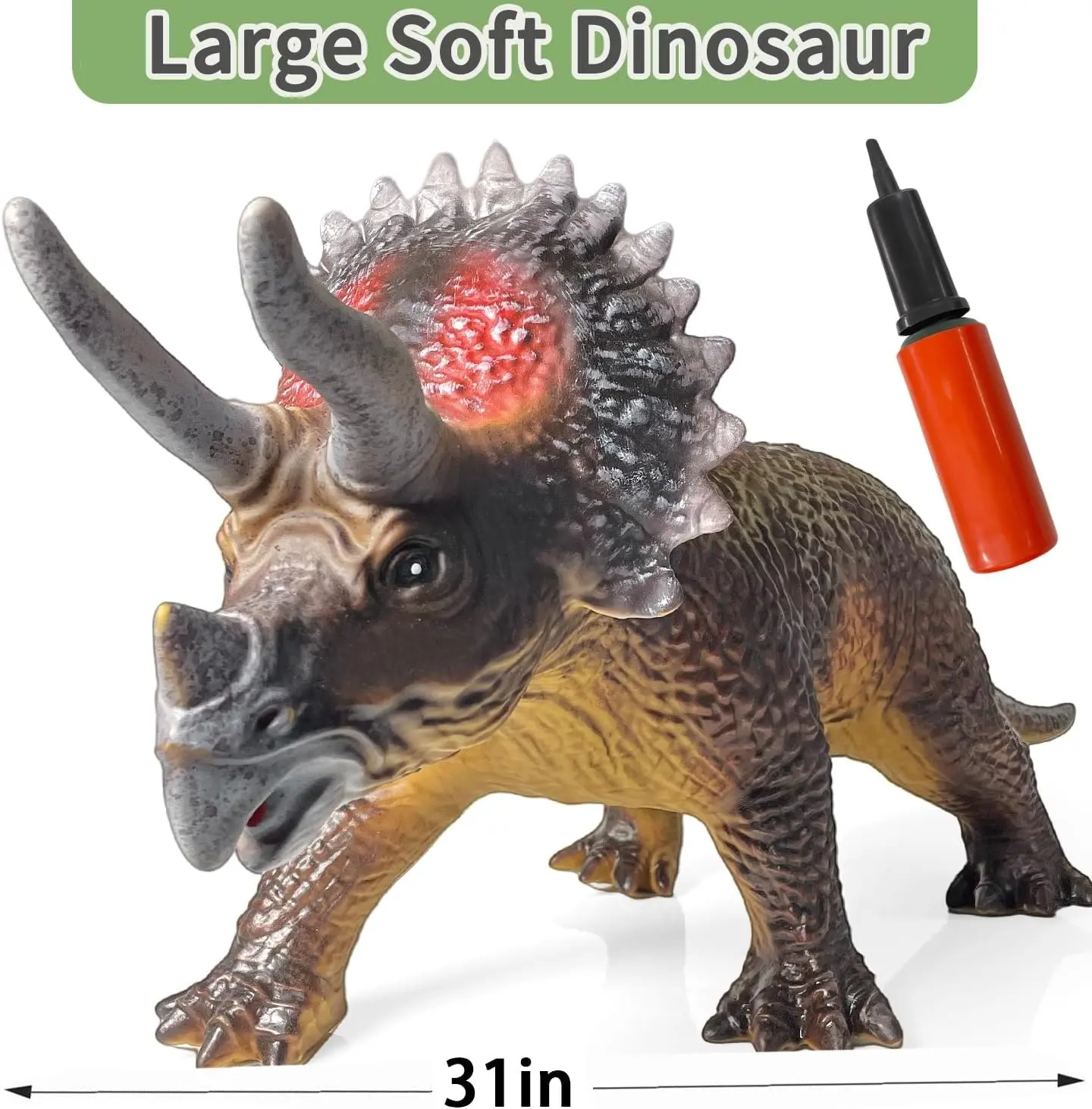 31-Inch Inflatable Giant Triceratops Dinosaur Toy for Kids Toddlers 3-7 Years, Soft Realistic Jumbo Dino, Easy Inflate/Deflate, Perfect for Outdoor Play, Birthday Gifts, Animals & Nature Fantasy & Sci-Fi Science Toy Decor
