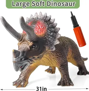 31 Inch Inflatable Giant Triceratops Dinosaur Toy – Soft Realistic Lifelike Jumbo Dino, Easy to Inflate/Deflate for Kids Toddlers 3-7 Years, Perfect for Outdoor Play & Birthday Gifts & Dino Theme Party Favors & Room Decoration