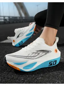 Unisex White-Blue-Orange Color-Block Streamline Running Shoes, Road Running Shoes, Color-Block Streamline Design, Breathable Mesh Structure, Soft Racing Sole, Breathable & Comfortable, Racing-Adaptable, Ideal for Long-Distance Training