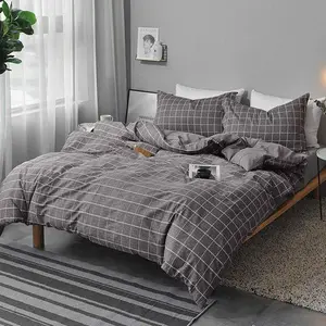 Duvet Cover Set Full Size Grey Grid, 80 x 90 3 count 1200 TC Luxury Microfiber Down Comforter Quilt Bedding Cover with Zipper Closure, Ties -  Modern Style for Men and Women, Gray Plaid