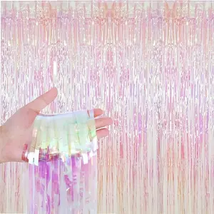 Birthday Party Photo Background Wall Decoration, Birthday Party Decorations, Thick Wedding Transparent Rainbow Film Rain Curtain, Seven Color Rain Curtain 1x2m, Shimmer Wall Backdrop