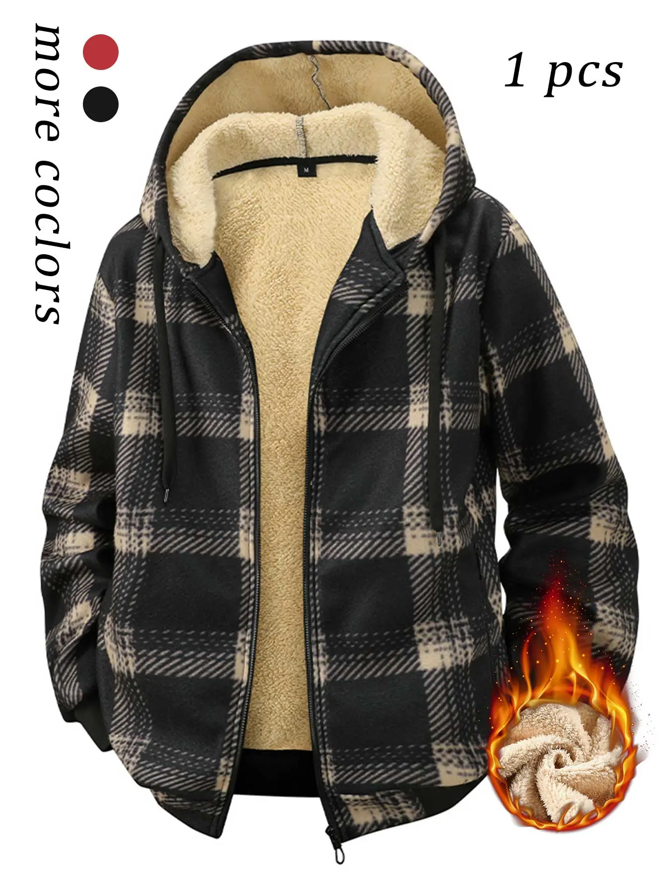 Men's Winter Fleece Plaid Hooded Jacket Outerwear Coats, Vintage Style Outdoor Sports Top, Warm and Cozy, Perfect for Cold Weather