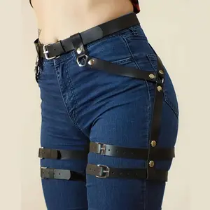 Black PU Leather Harness Belt for Women - Gothic Rivet Style, Punk Waist & Thigh Straps with Adjustable Buckles, Perfect for Jeans and Party Wear, Casual Accessory | Gothic Fashion Accessory | PU Leather Belt, Buckles for Belts