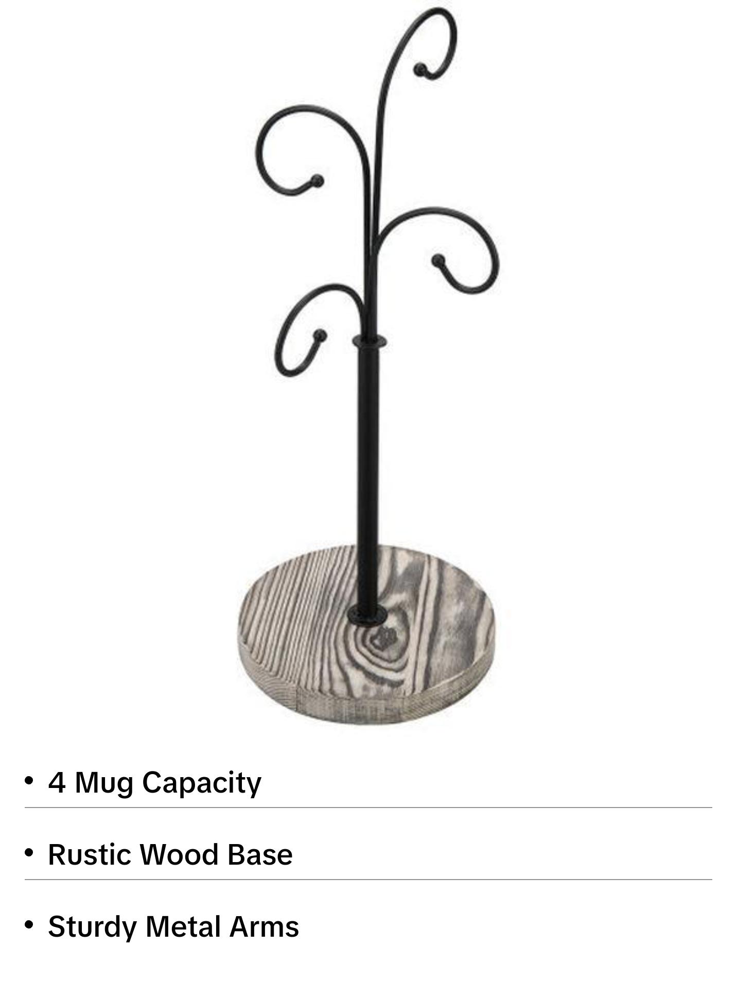 Curved Metal & Wood Coffee Mug Tree