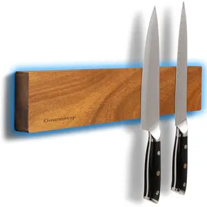 Magnetic Knife Holder for Wall 12", Knife Magnetic Strip No Drilling, Acacia Wood Magnetic Knife Holder for Refrigerator, Strong Knife Magnet&Knife Rack for Kitchen Utensil Organizer