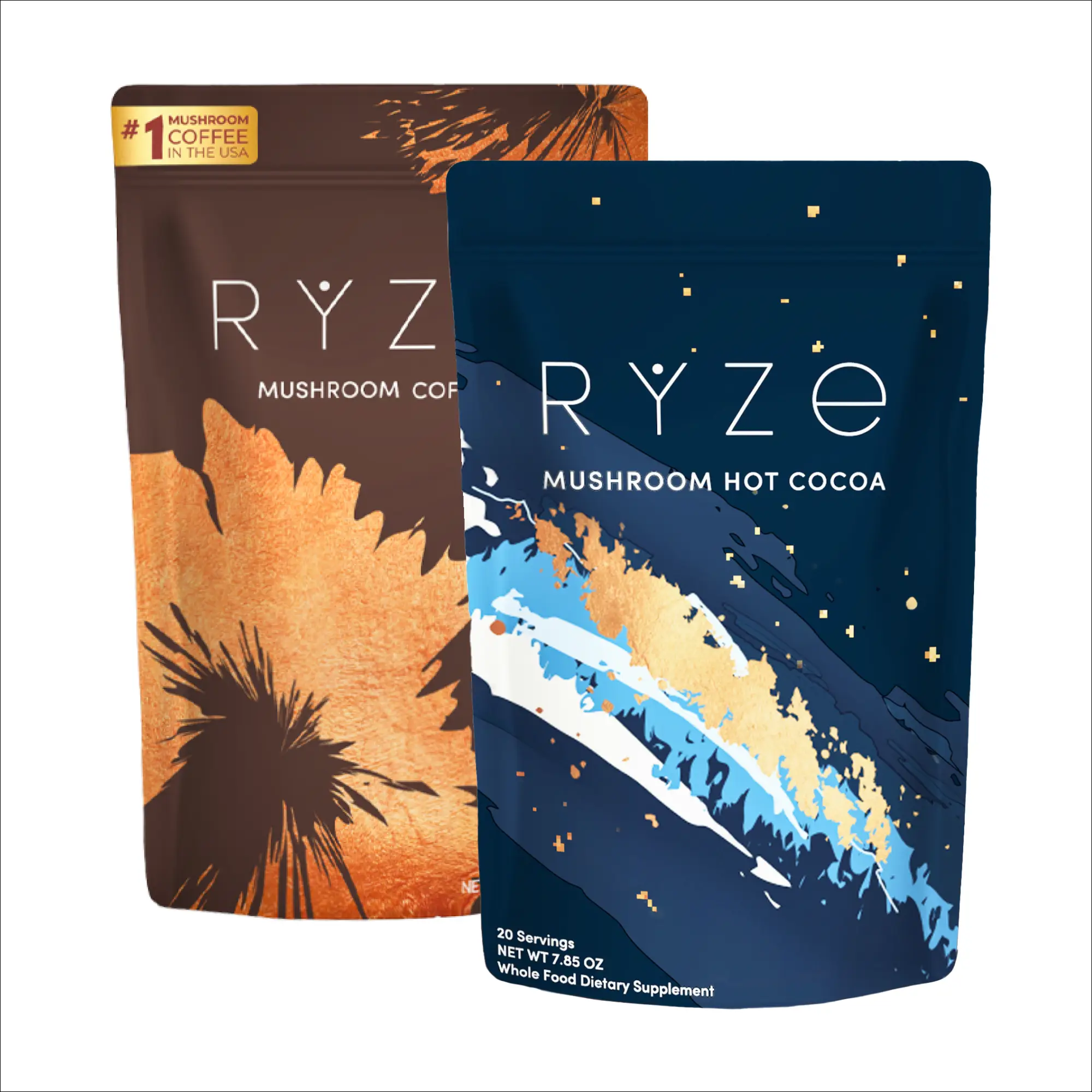 RYZE Day + Night Bundle, Mushroom Coffee + Hot Cocoa, 6 USA Grown Adaptogenic Mu...