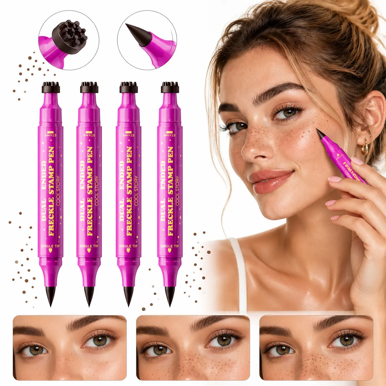 Waterproof Freckles Pen: Faux Freckle Stamp and Fine Tip Eyeliner for Realistic, Long-Lasting Freckles and Effortless Makeup, Perfect for Daily Wear and Cosplay, Summervibes