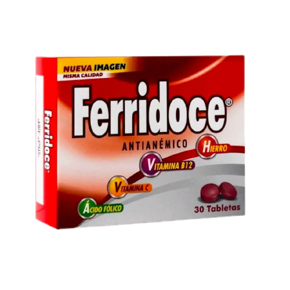 Ferridoce Supplement Multivitaminico Hierro, Vitamin B12 and Minerales case of 30 Pastillas From Guatemala