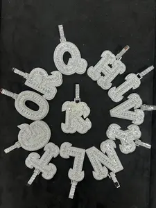 ②Space ice Custom Iced Out Bubble Letter Pendant - Single A-Z Initial or Combined Name Charms,  Gold/White Gold Plated Hip Hop Bling Jewelry for Men Women, Perfect for Cuban Link Chains