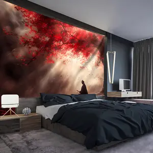 1pc - Extra Large Tranquil Samurai Red Maple Landscape Tapestry, Polyester High-Definition Print Wall Hanging, Ideal for Living Room, Bedroom, Office Decor, Party Backdrop, No Installation Needed, Bedroom Wall Art |     Tranquil Room Decor |     Durable W