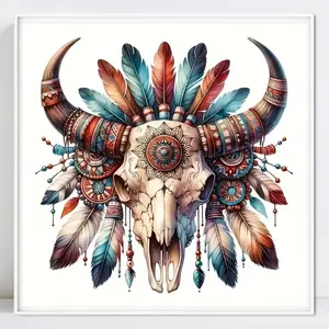 Cow Skull Pattern DIY Diamond Arts Crafts Colorful Painting Kit without Frame, DIY Decorative Art Picture for Beginner, Wall Art Decor for Home Living Room Bedroom, Diamond Painting Kits