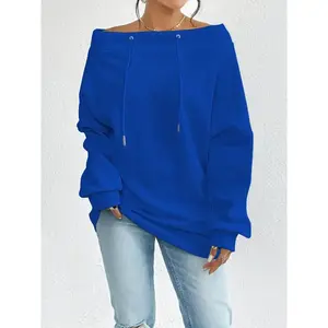 Women’s casual one-shoulder oversized hoodie, breathable and lightweight, solid color loose-fit pullover, suitable for everyday wear, comfortable and fashionable GARMENTARY