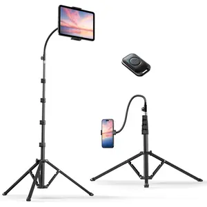 Heavy Duty Tablet Tripod Stand 82" Tall, Floor Stand with Remote and Adjustable Gooseneck for Watching/Stream/Recording, Tripod for iPad Pro 12.9"/Kindle/, and  4.5-13" Tablet/Phone
