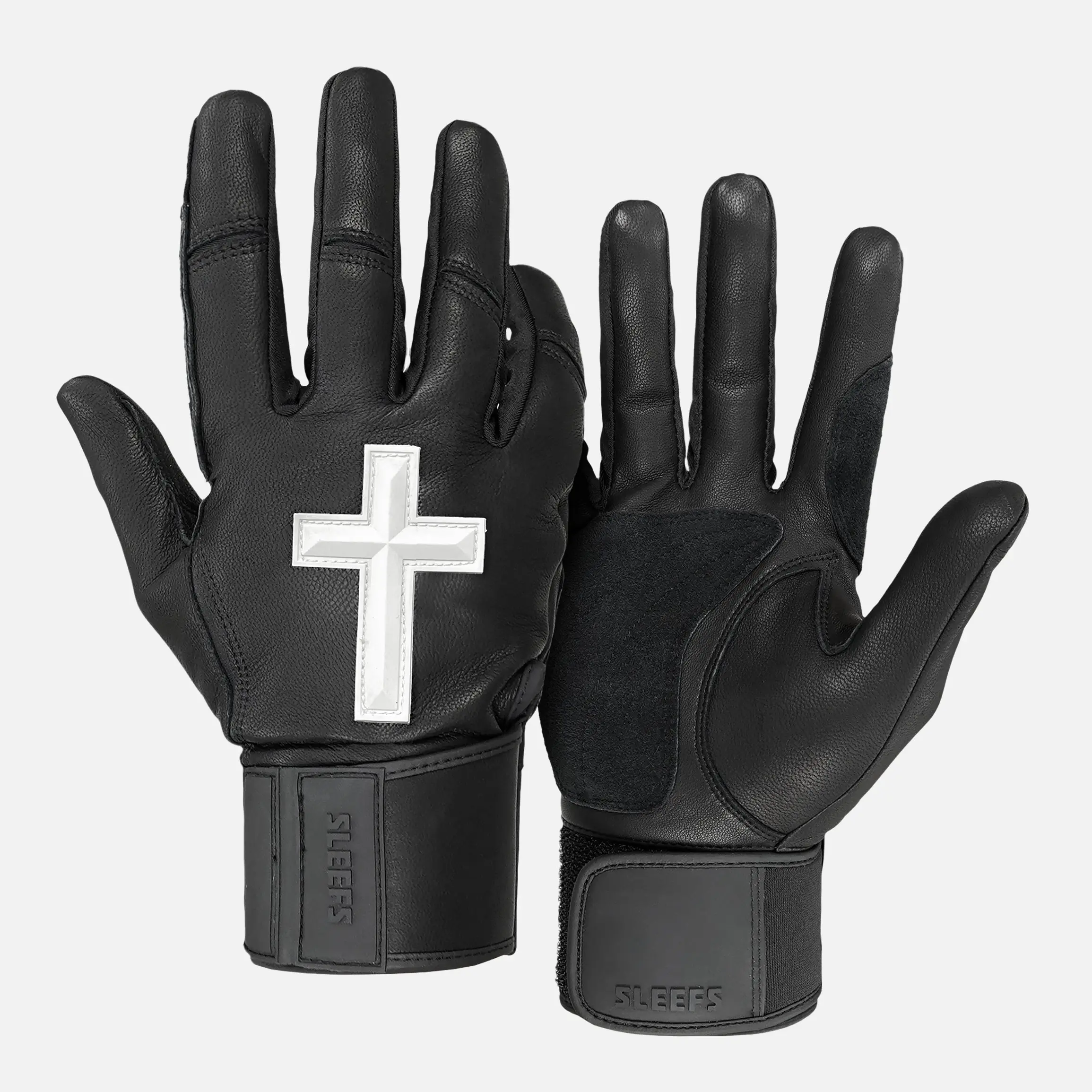 SLEEFS Faith Cross Black Baseball Batting Gloves, Breathable, Durable, Sticky Design, Boosted Functionality for Enhanced Gameplay