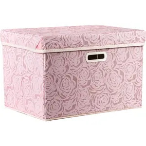 Larger Collapsible Storage Bin with Lid [1-Pack] Fabric Decorative Storage Cube Organizer Container Basket with Handles Divider for Bedroom Closet Living Room, Pink 17.7x11.8x11.8 Inch