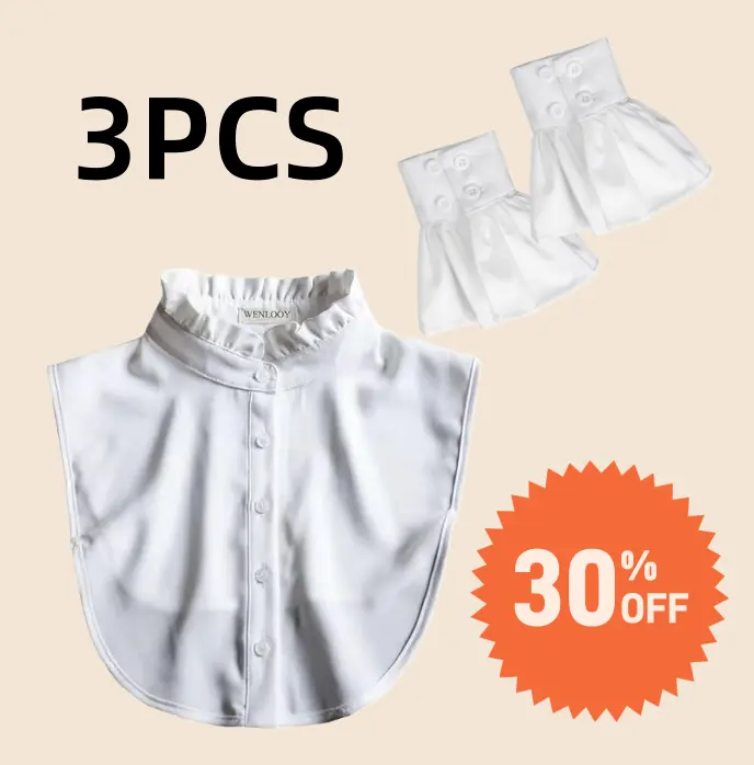 White Sleeve Cuffs Womens, Versatile Shirt Cuff, Women's Fake Sleevecuffs, Pleated Oversleeve, Detachable French 3PCSShirt Wrist Cuff, Half Shirts Layering for Women,Detachable Dickey Collar Blouse Half Shirts False Collar Accessory