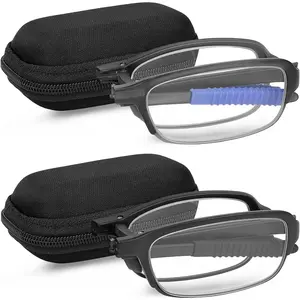 Reading Glasses 2 Pair Fashion Folding Readers with Cases Unisex Glasses for Reading for Men and Women