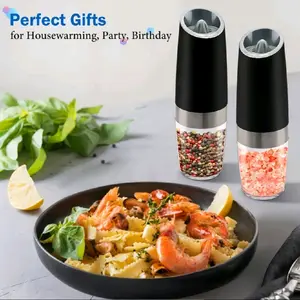 Automatic Electric Salt & Pepper Grinder Set LED Adjustable Coarseness Battery Operated Black