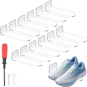 12 Pack Wall Mounted Clear Acrylic Floating Shoe Display Shelves for Sneaker Collection and Shoe Display