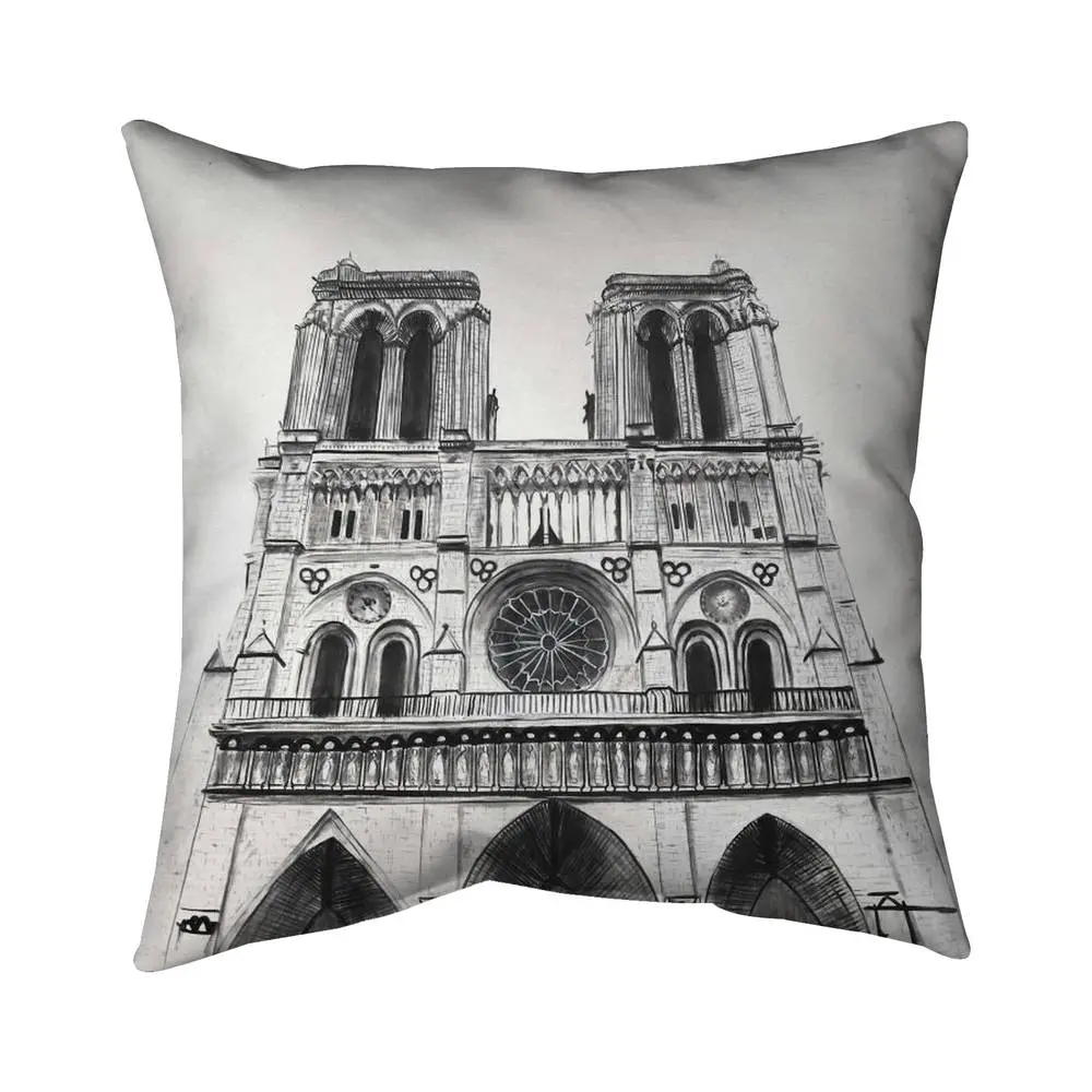 Begin Home Decor 5541-1616-AR8 16 x 16 in. Notre-Dame De Paris Monochrome White Pillow - Home Decor