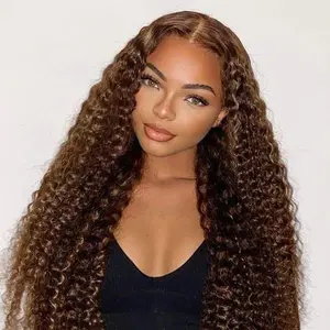 CurlyMe Wear Go Water Wave Highlights 4/27 Hair Pre-cut 7x5 Lace Front Wigs