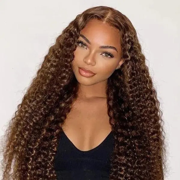 CurlyMe Wear Go Water Wave Highlights 4/27 Hair Pre-cut 7x5 Lace Front Wigs