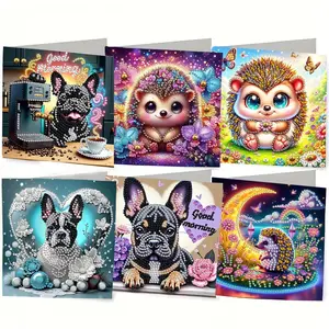 6-piece/set DIY Diamond Painting Kit Birthday Card Kit, animal pattern design, rhinestone diamond painting art mosaic postcards, holiday greeting cards, birthdays, New Year, perfect for families, friends, and lovers, handmade gifts, Diy Craft Supplies