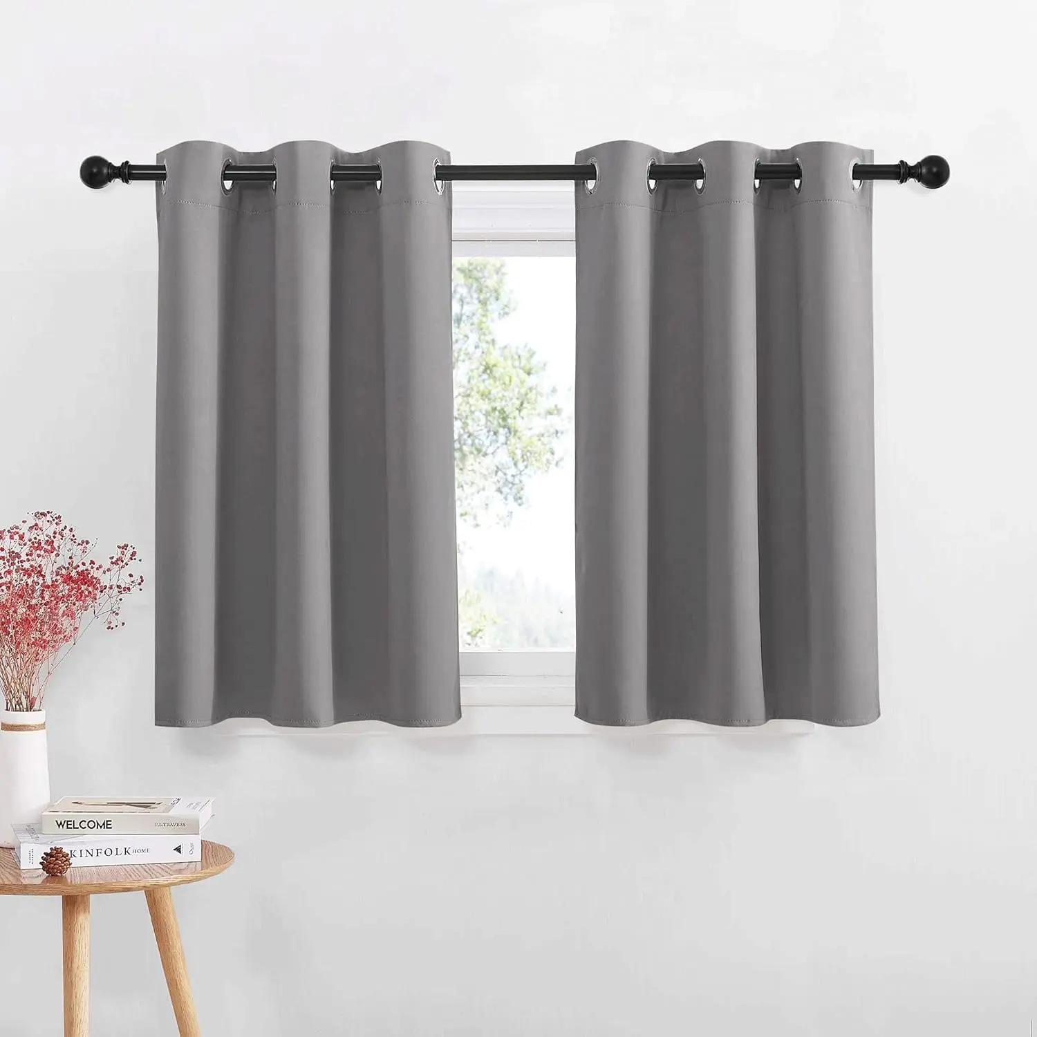 NICETOWN Blackout Short Window Curtains with Grommets for Bathroom/Living Room, Solid Curtain Treatment for Half Windows