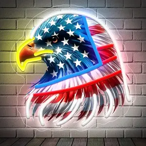 American Eagle Head-A Shining Symbol of The United States, Neon Lights, Patriotic National Flag Wall Decoration, USB power Supply-Catering to The Environment Atmosphere Decoration, Game Room, Garage, Party, Patriot Birthday gift.