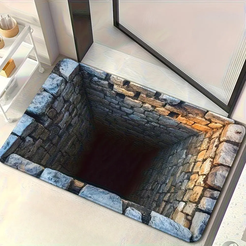 1pc Stone Wine Cellar Black Hole Design All Black Doormat - Absorbent Microfiber Polyester Carpet, High-Definition Visual Fantasy Effect, Washable Alternative Artistic Doormat for Living Rooms, Bedrooms, All Black Doormats, Alternative Artistic Doormats