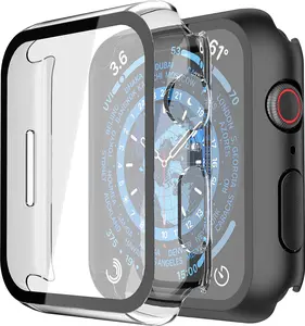 Misxi 2 Pack Hard PC Case with Tempered Glass Screen Protector Compatible with Apple Watch Series 3 Series 2 38mm, Ultra-Thin Scratch Resistant Overall Protective Cover for iWatch S3/S5