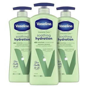 Unilever Vaseline Intensive Care Soothing Hydration Body Lotion for Dry Skin with Ultra-Hydrating Lipids and Aloe Vera Extract, 20.3 Oz, Pack of 3