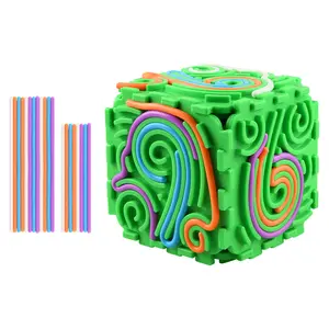 6-Sided Foldable Silicone Cube Sensory Activity Board - Tactile Fidget Toy with 20 Strings, Fidget Toys for 3+ Year Olds, Stress Relief & Calming Focus for Autism & ADHD, Teen Girl Gift Stuffer