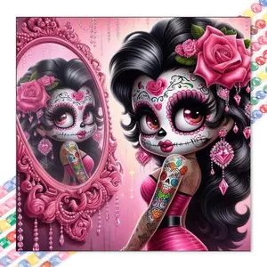 1 set of DIY diamond painting kit, 5D diamond art set, Diamond Art Tools, DIY Craft Supplies, DIY decoration skull painting, pink roses, mirror reflection. Mosaic, diamond art, DIY art home decoration, suitable for Christmas.