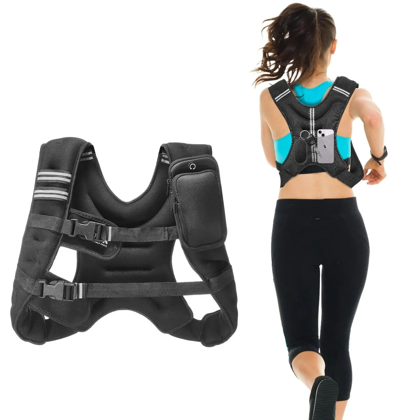 【Summerfinds】VEVOR Weighted Vest, 30 lbs Weight Vest with Reflective Stripe, Adjustable Buckle Body Weight Vest for Men Women, Workout Equipment for Strength Training, Running, Jogging
