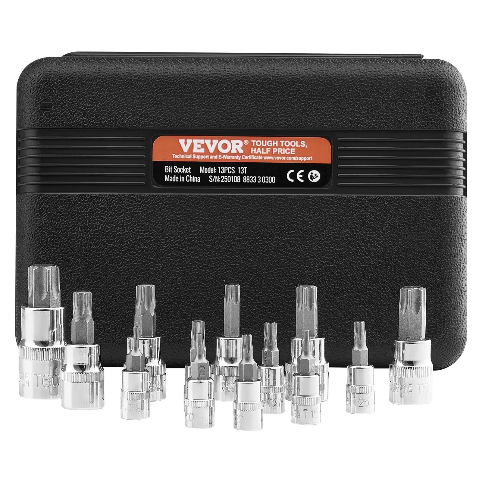 VEVOR 13-Piece External Torx Bit Drive Socket Kit, Multi-Drive Star T8-T60, Rustproof S2 Alloy Steel & Cr-V Steel Construction, Father's Day Gift for Summer Finds