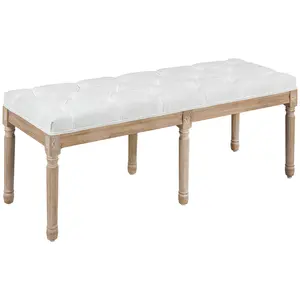 HOMCOM Bedroom End of Bed Bench, 46" Upholstered Entryway Bench with Button Tufted, Thick Padding and Wood Legs, French Vintage Style Linen-Feel Ottoman Bench for Hallway, Living Room, Cream White