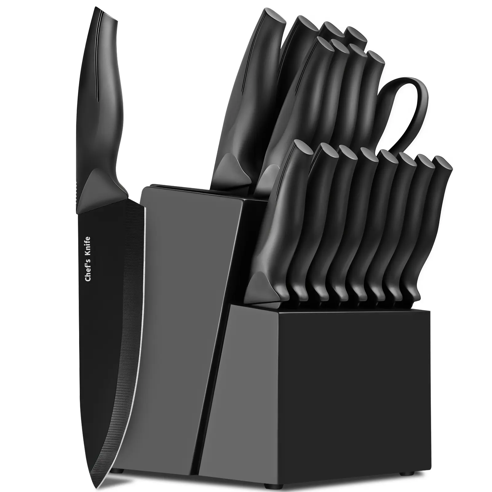 19-Piece High-Carbon Stainless Steel Kitchen Knife Set with Block, Built-In Sharpening, 8 Steak Knives and Ergonomic Handles for Everyday Cooking, High Carbon Ss