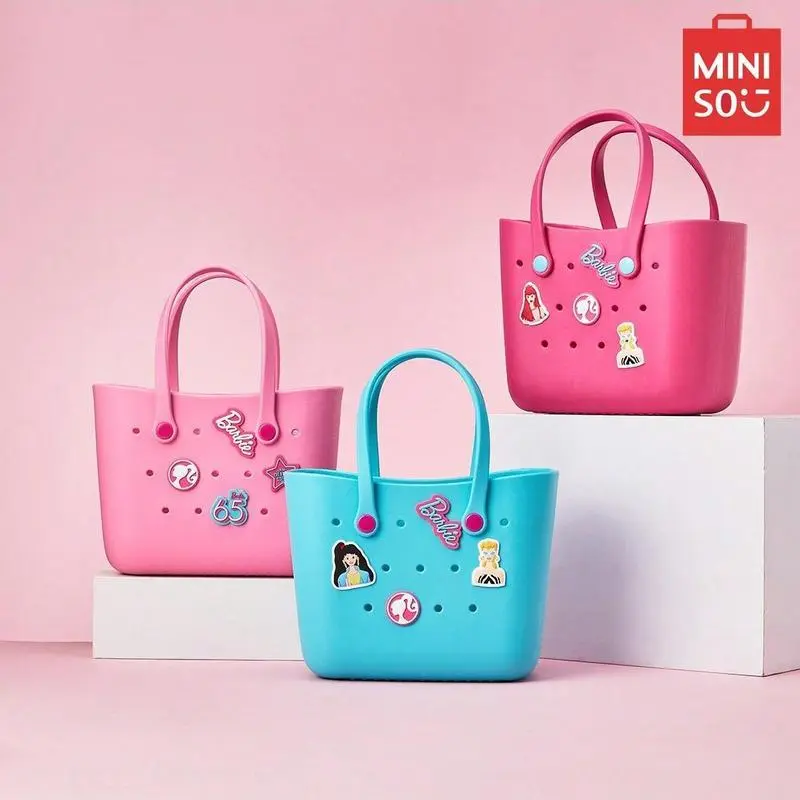 MINISO Barbie Sunbeam Perforated Lunch Bag, Stain-Resistant Portable Tote, Multi-use Storage Pouch for School, Travel & Daily Use, Durable Eco-Friendly Organizer #Barbie #LunchBag #BarbieTote