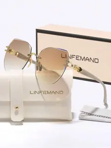 Elegant Lightweight Rimless Sunglasses, Trendy Casual Geometric Frame Sunglasses for Women, Fashion Accessories for Everyday Use and Outdoor Activities, Rectangle Frame Sunglasses, Trendy Frames Sunglasses