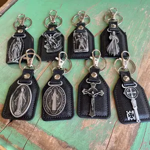 PU Leather Saint Keychains with Various Charms and Rings Polyurethane Leather & Zinc Alloy Medals Versatile Everyday Use or Gift Accessory