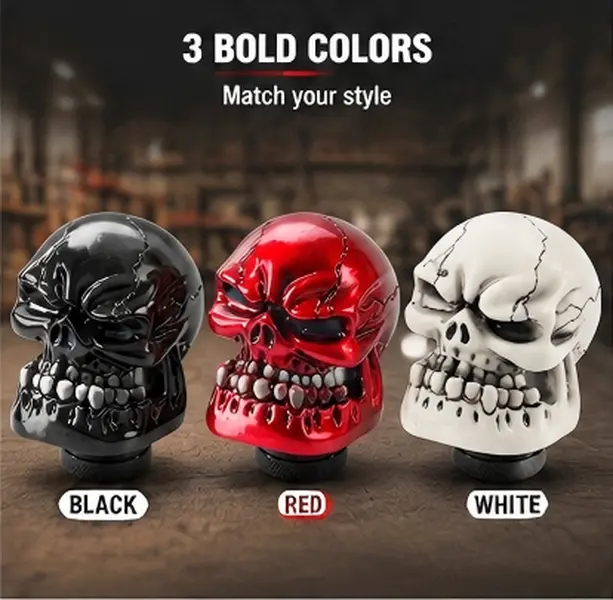 Gloss Black Skull Car Shift Knob - Premium Gear Stick Accessory for Hot Rods, Modified Rides & Car Interior Upgrades