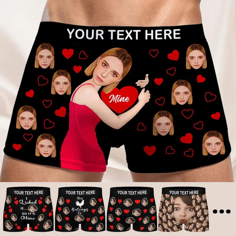 Hug Face Boxer for Men – Custom Face Boxer Shorts, Personalized Underwear Gift for Boyfriend or Husband, Funny Valentines Day Gift for Him