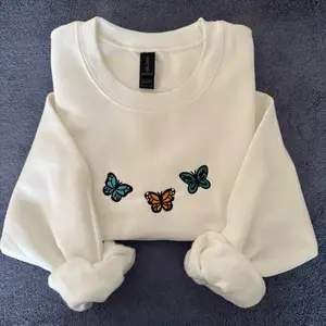 Island Butterflies Embroidered Crewneck Sweatshirt Unisex
