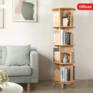 Rotating Bookshelf Tower, 4-Layer Cylindrical Model 360-Degree Rotating Bookshelf, Rotating Bookshelf Suitable for Small Space, Solid Wood Corner Bookshelf Storage Shelf Display Bookshelf, Display Cabinet for Office, Family Living Room, Solid Wood