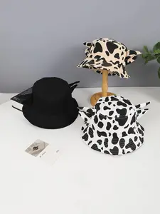 Cow Print Bucket Hat, Cute Sun Hat with Calf Ears, Stylish Fisher-style Bucket Hat, Fashion Accessories for Women & Men