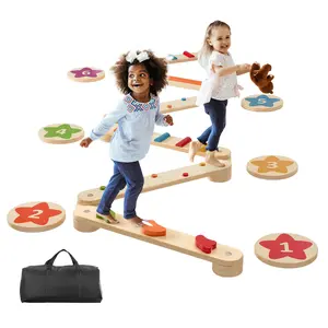 VEVOR Balance Beam Stepping Stones,  6 PCS Wooden Toddler Balance Boards, Montessori Toy for Kids 2-6, Build Coordination and Gross Motor Skills Gymnastics Obstacle Course Indoor Outdoor for Girls Boys