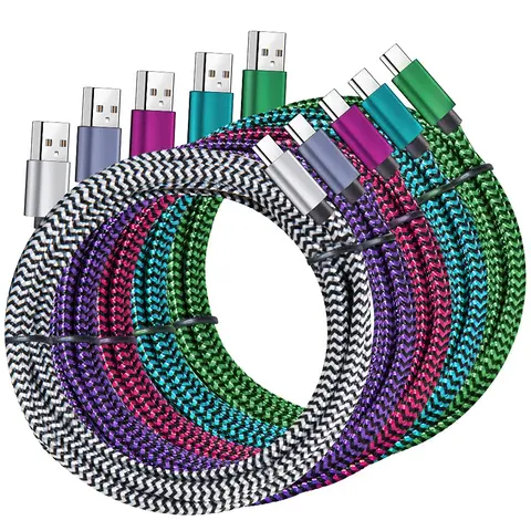 USB Type C Cable, 5 Pack (6FT) Nylon Braided 3A Fast Charging Cord, Compatible with Samsung Galaxy S9/S8/Note 9/Note 8/Note 20/S21/S20/S10 Plus Rapid Charger Rgb Usb Charge