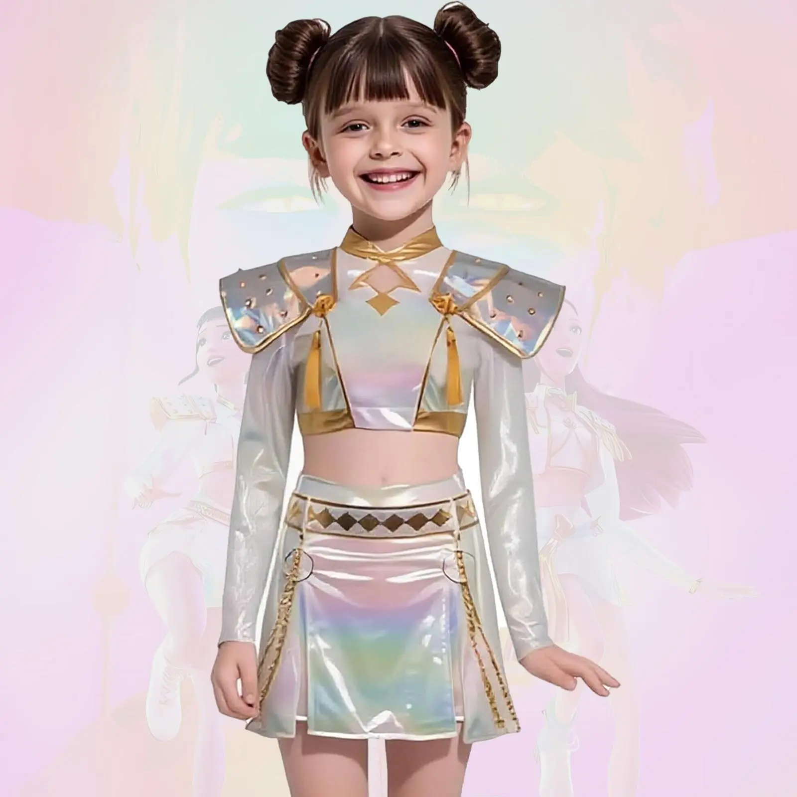 Sparkly Kpop Costume for Girls 4-12 | 2-Piece Dance Outfit Set for Cosplay, Music Festival and Stage Performance