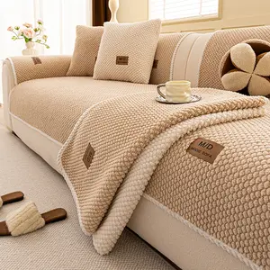 1pc Sofa Cover Solid Color Modern Plush Sofa Cover, Pet-Friendly Anti-Slip All-Season Sofa Protector, Machine Washable Soft Fabric, Suitable for Single/Double/Three/Two-Seater and Combination Sofas for Home Decoration, Sofa Slipcover